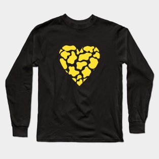 Cow Print Yellow Heart Design Long Sleeve T-Shirt